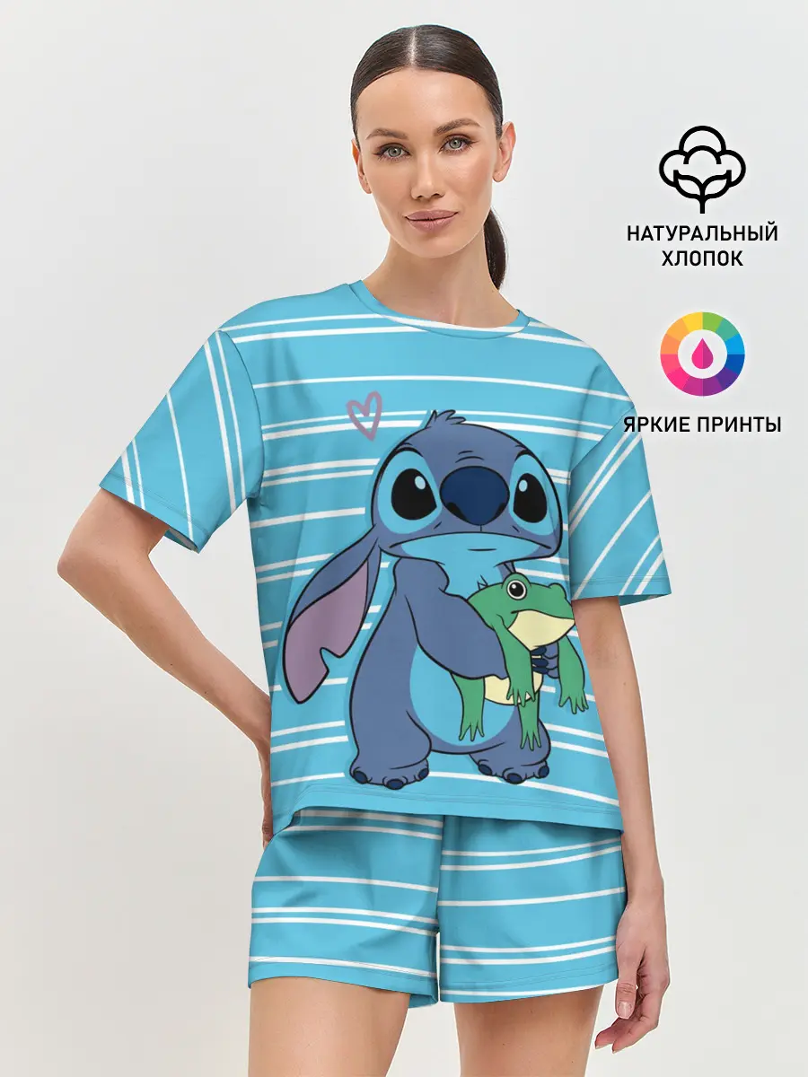 Женская пижама с шортами / Стич с лягушкой