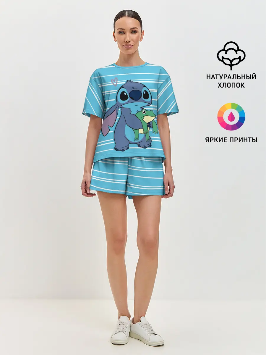Женская пижама с шортами / Стич с лягушкой