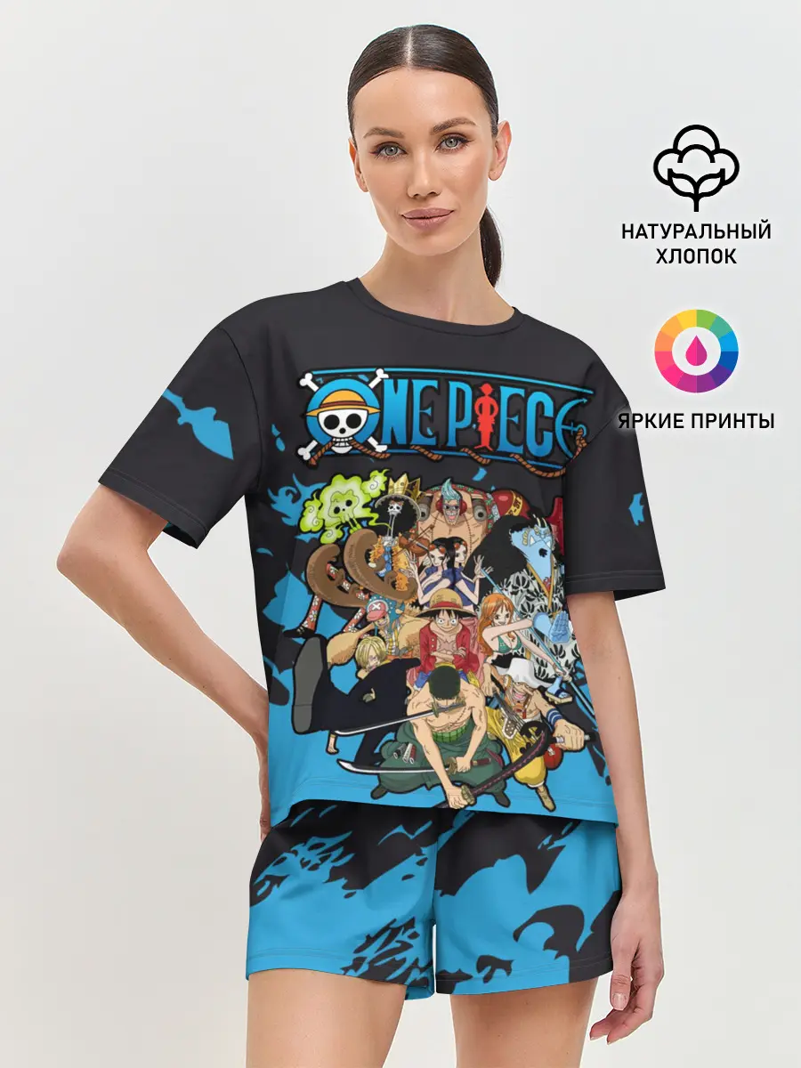 Женская пижама с шортами / One Piece синий всплеск