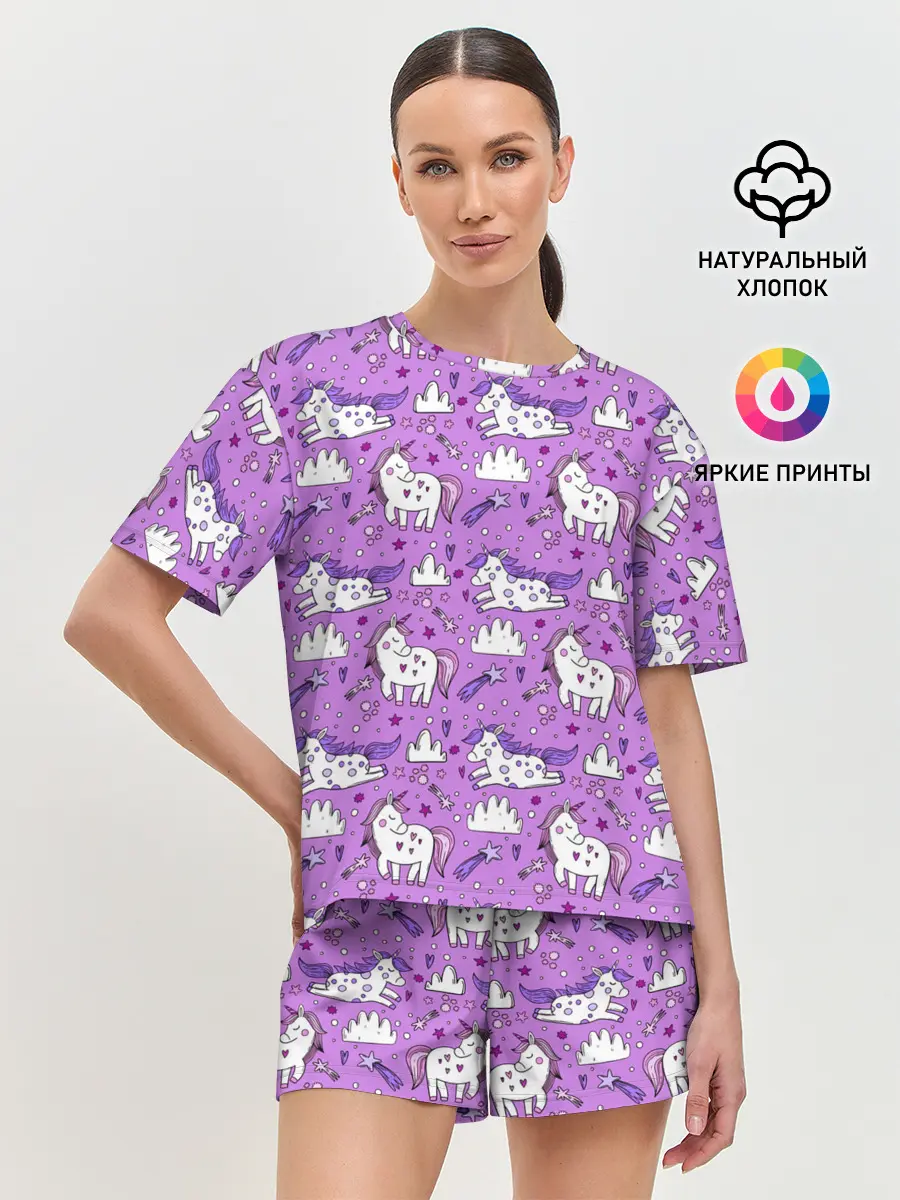 Женская пижама с шортами / Unicorn pattern