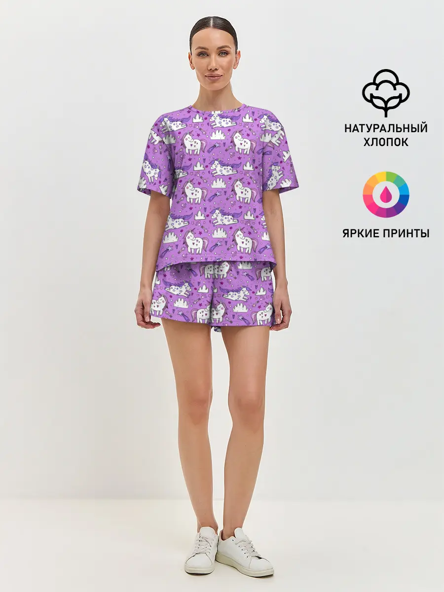 Женская пижама с шортами / Unicorn pattern