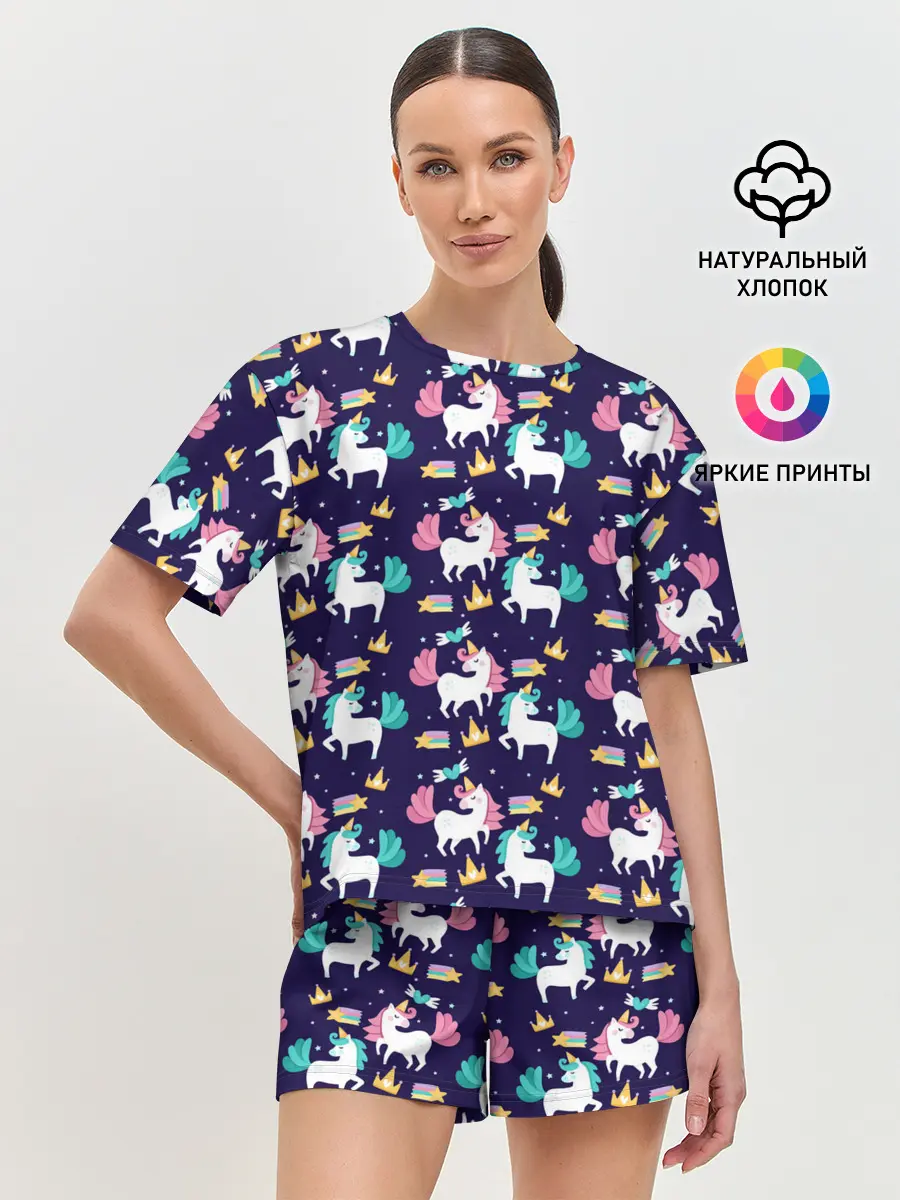 Женская пижама с шортами / Unicorn pattern