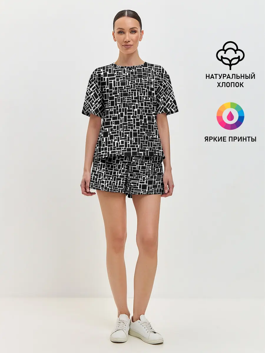 Женская пижама с шортами / Геометрия ЧБ.Black & white