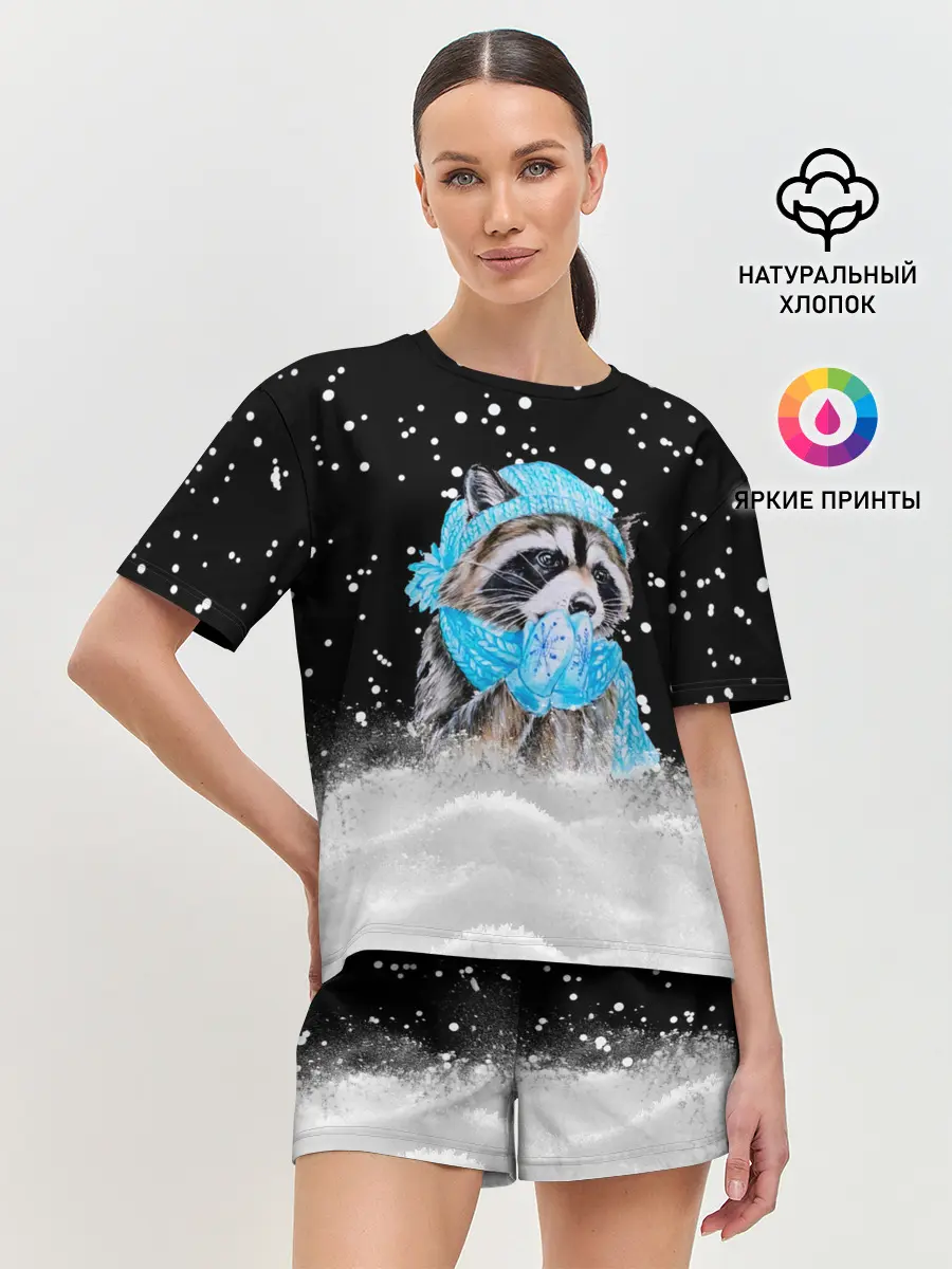 Женская пижама с шортами / Енот