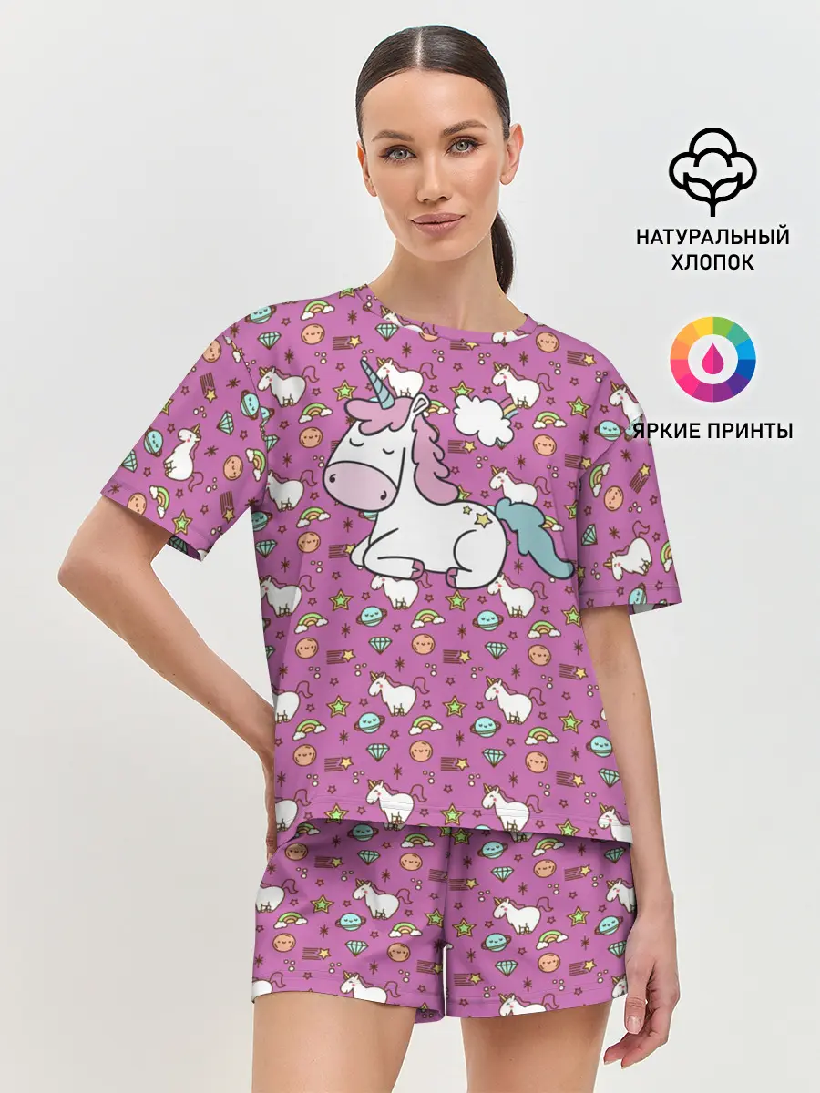 Женская пижама с шортами / Единорог