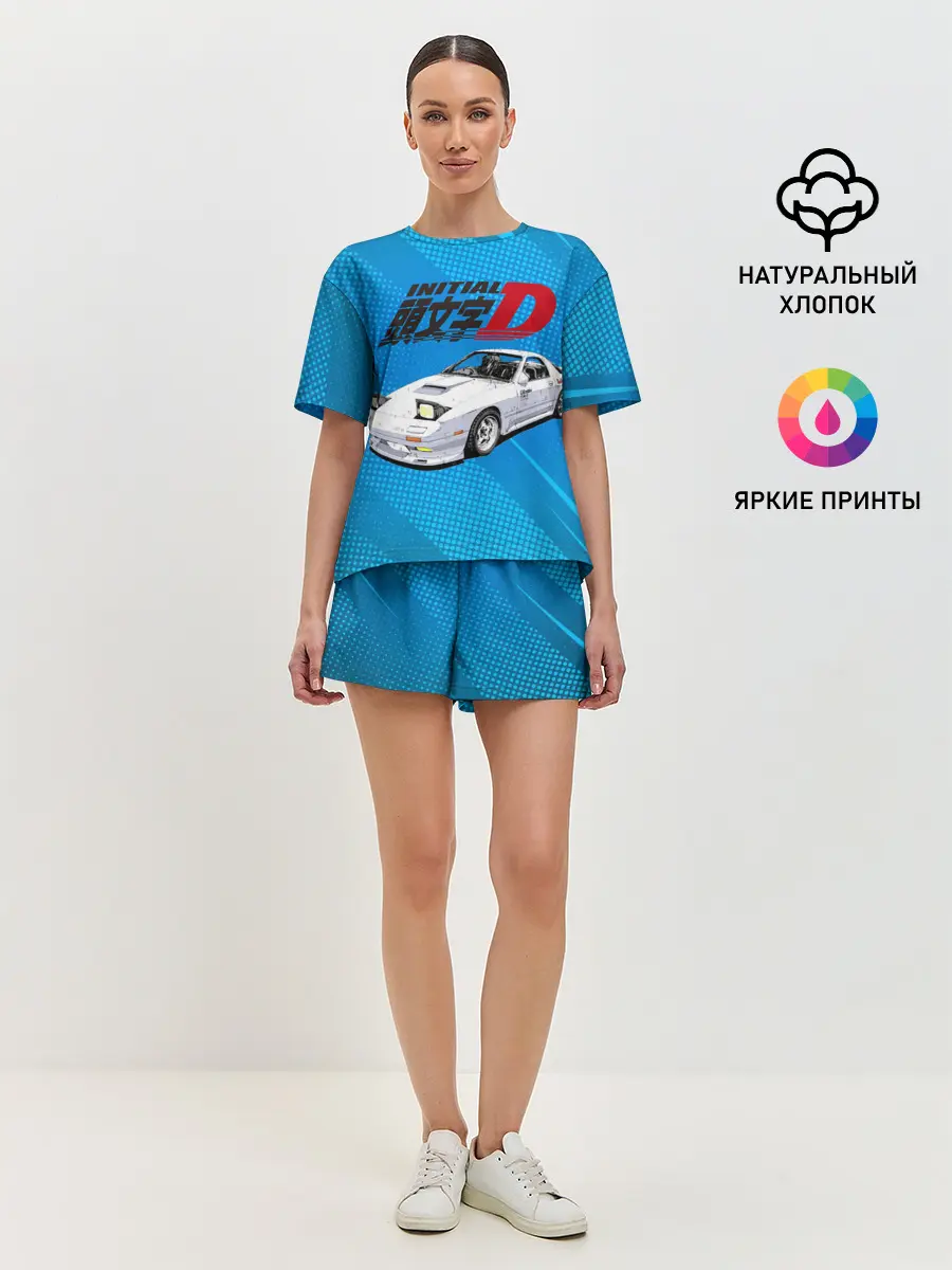 Женская пижама с шортами / Initial D машина на голубом фоне