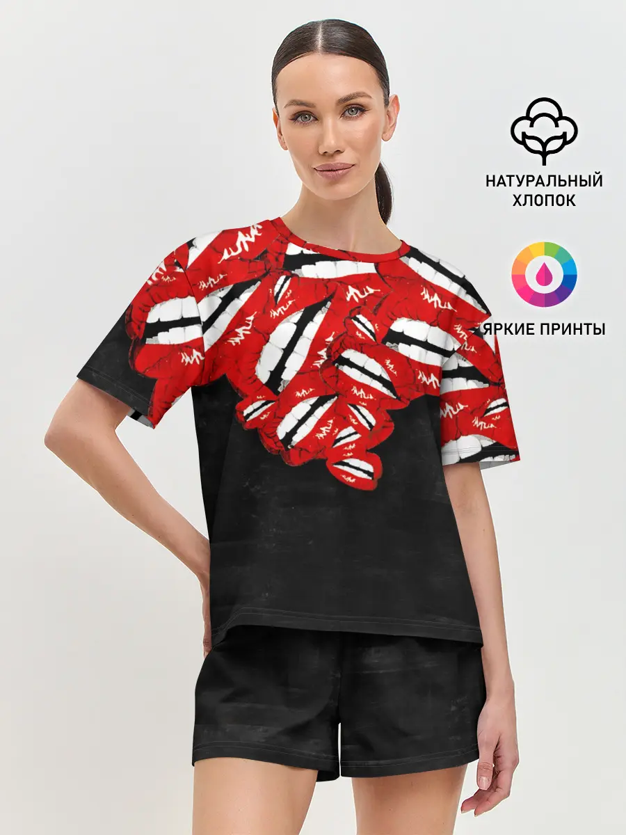 Женская пижама с шортами / Губы