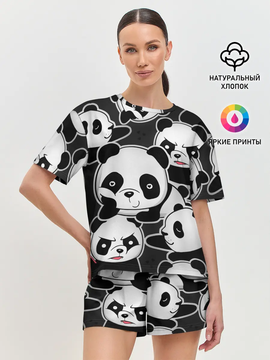 Женская пижама с шортами / Смешные панды