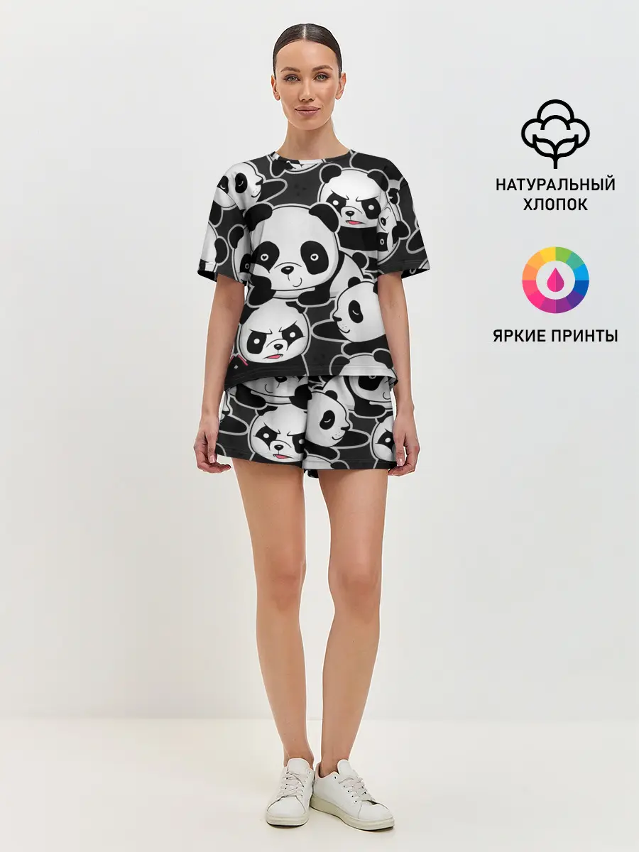 Женская пижама с шортами / Смешные панды
