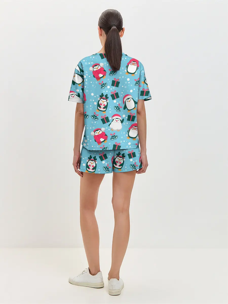 Женская пижама с шортами / Новогодние Пингвины