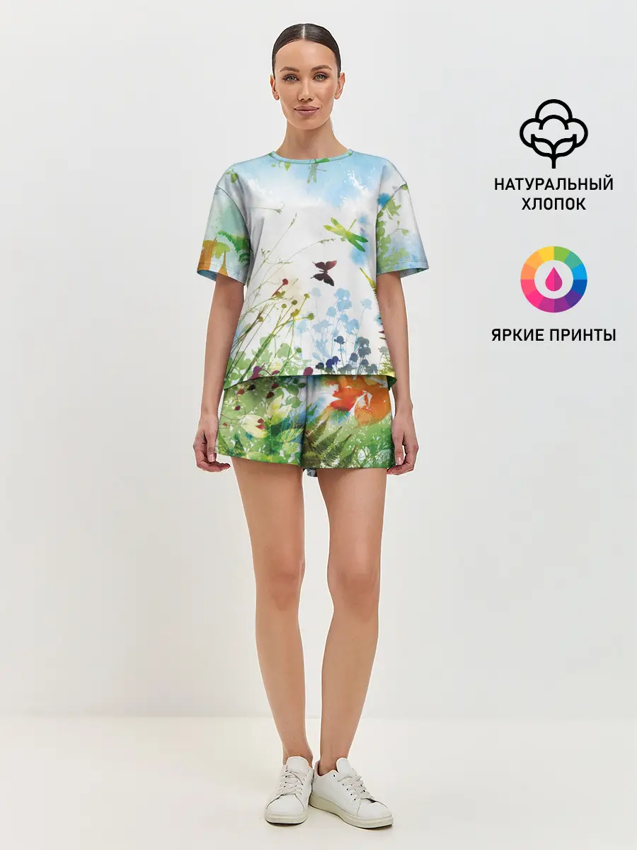 Женская пижама с шортами / Summer акварель