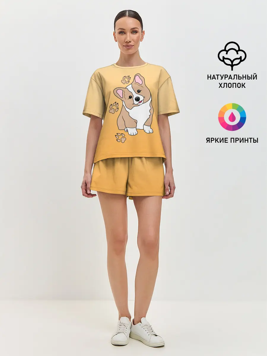 Женская пижама с шортами / Персик Корги