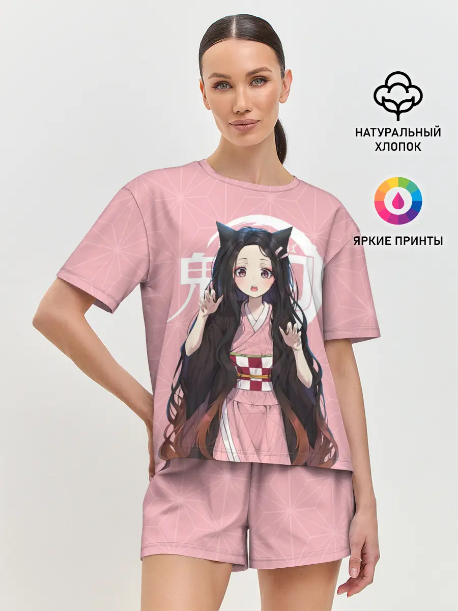 Женская пижама с шортами / Незуко розовый