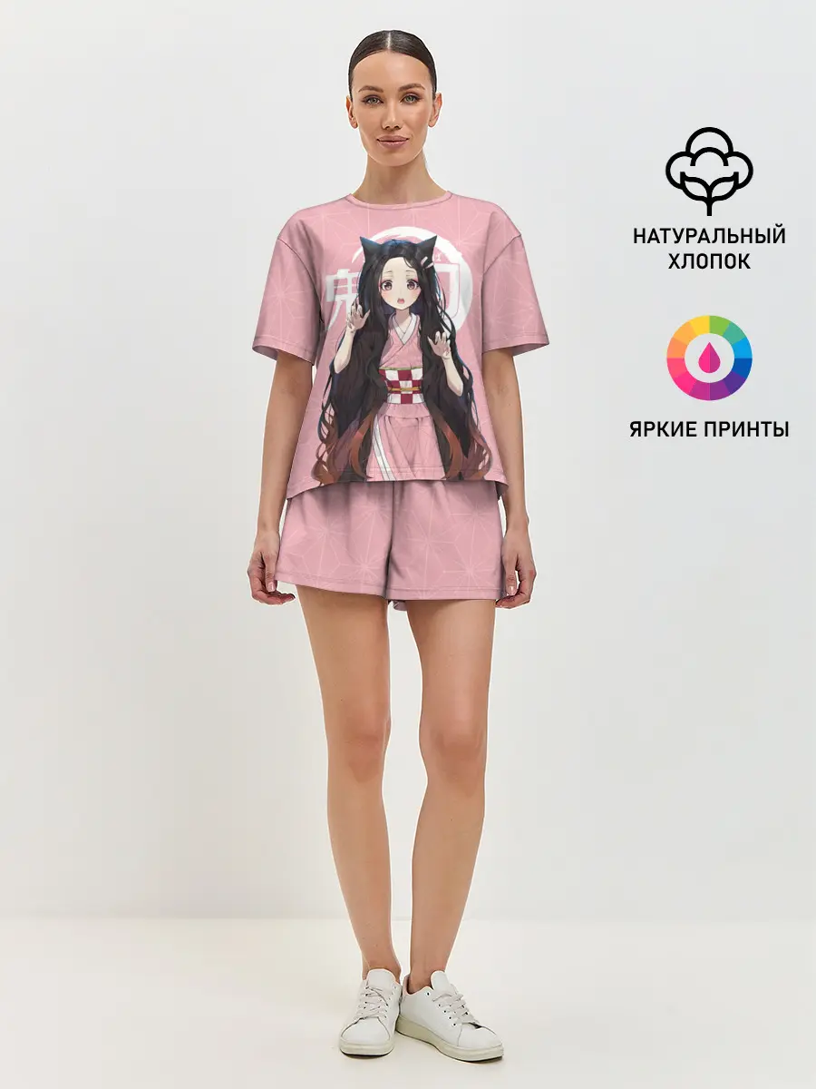 Женская пижама с шортами / Незуко розовый