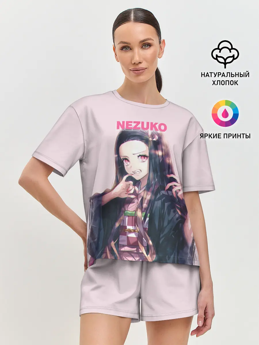 Женская пижама с шортами / Незуко зубы