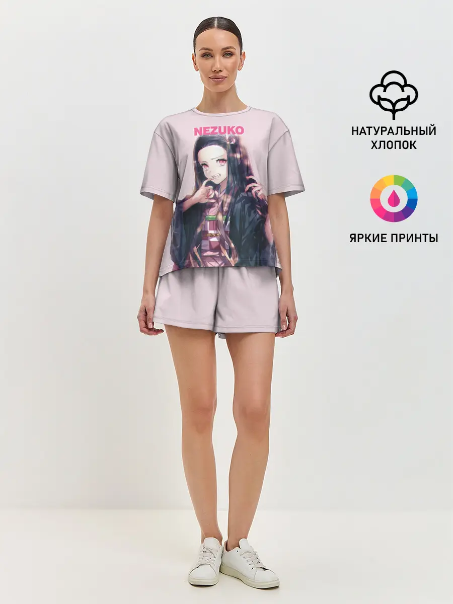 Женская пижама с шортами / Незуко зубы