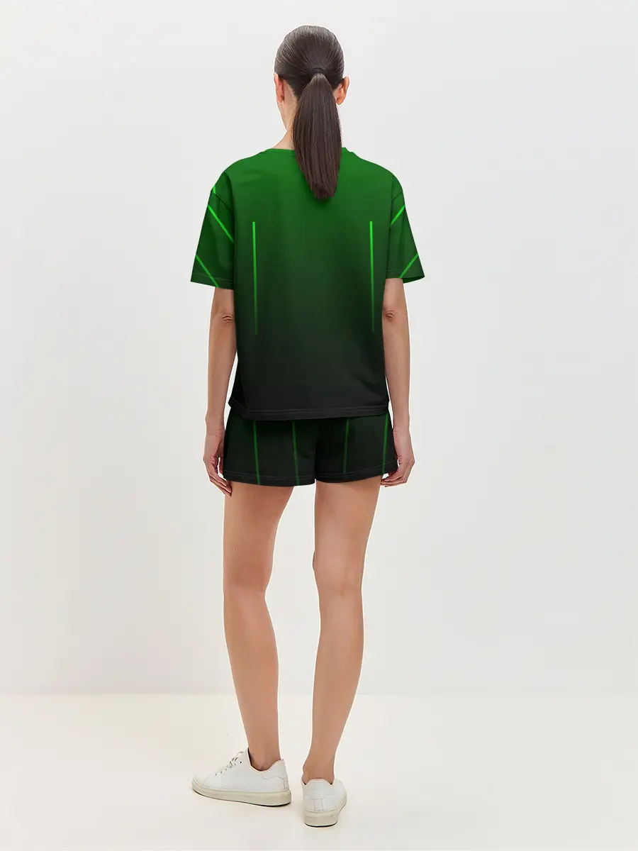 Женская пижама с шортами / Неоновые линии на градиенте