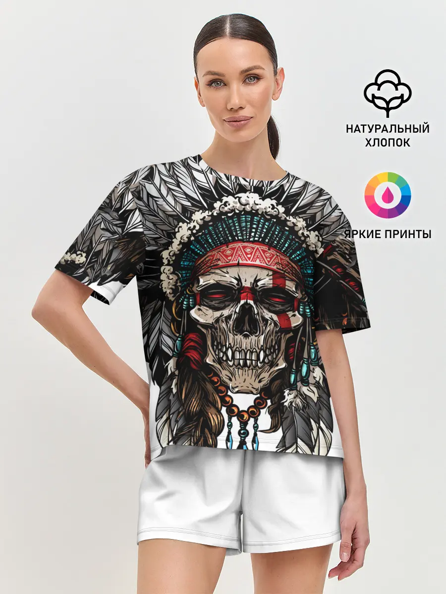 Женская пижама с шортами / Череп индейца