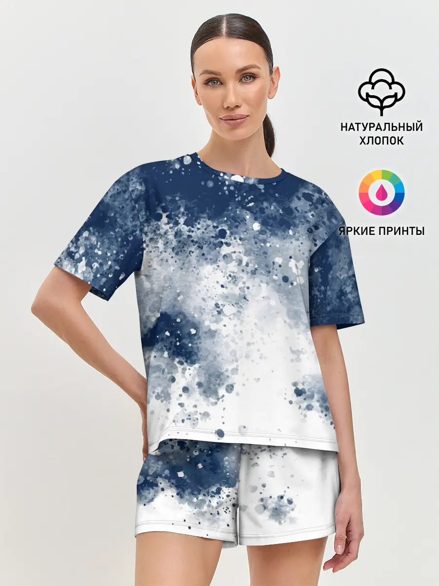 Женская пижама с шортами / Чернильные капли