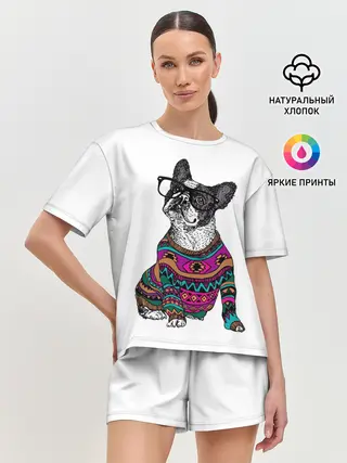 Женская пижама с шортами / Мопс Хипстер