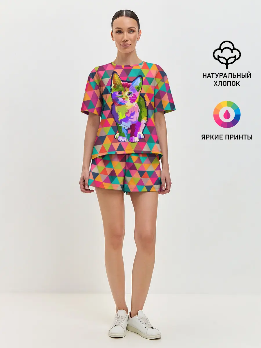Женская пижама с шортами / Котик