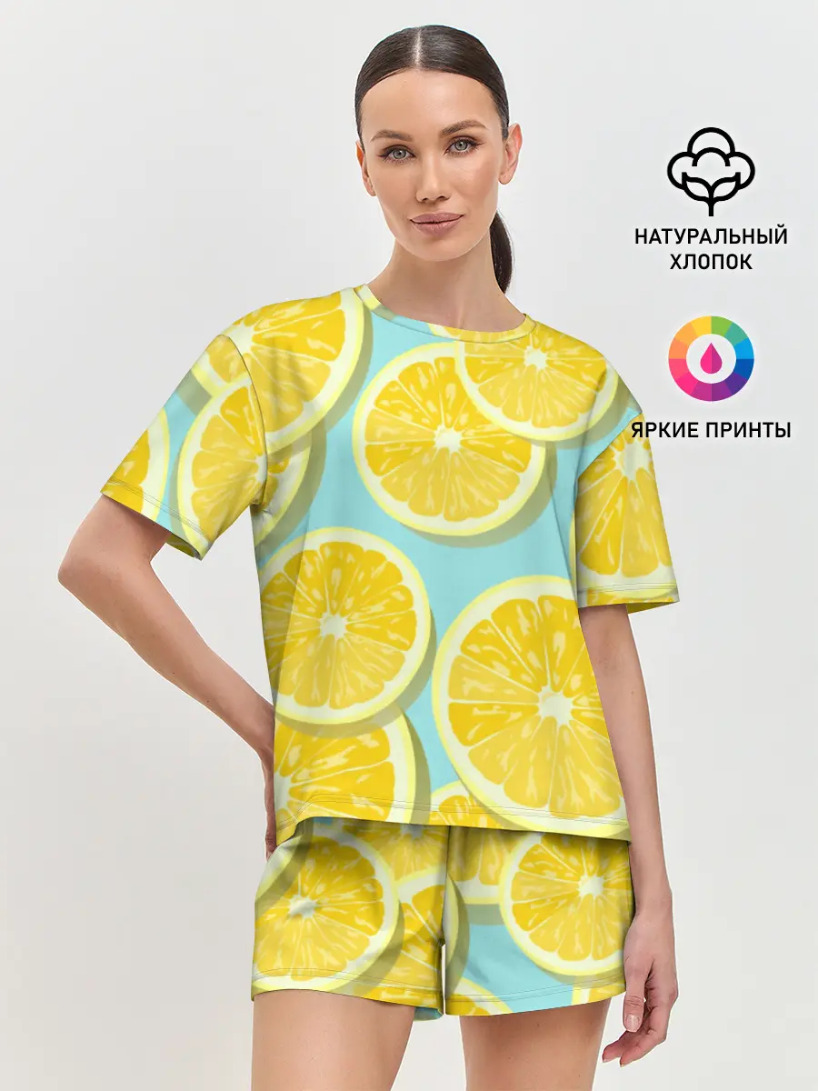Женская пижама с шортами / лимончики