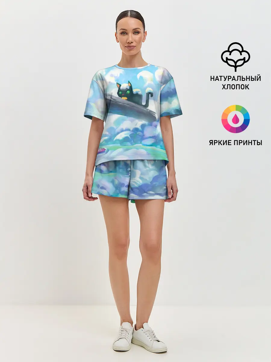 Женская пижама с шортами / Снежный котенок