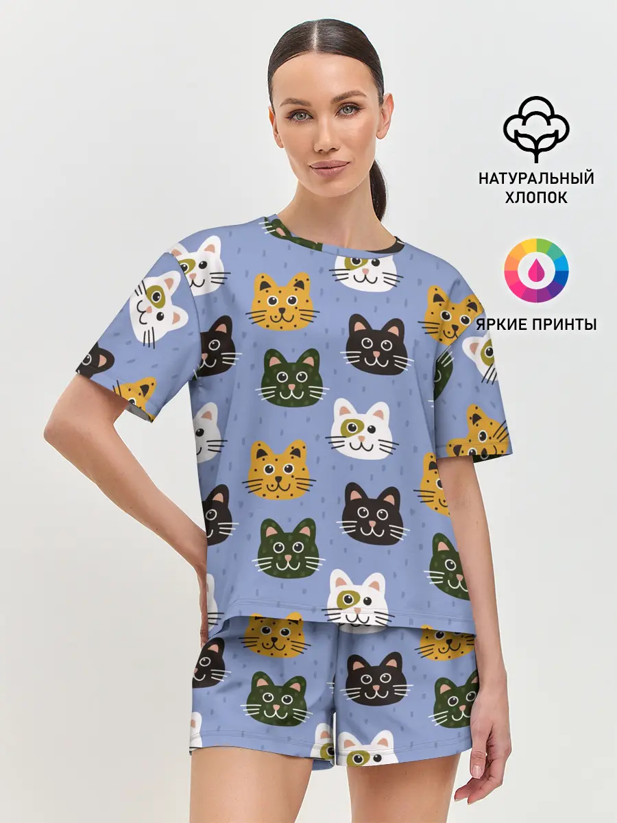 Женская пижама с шортами / Котики