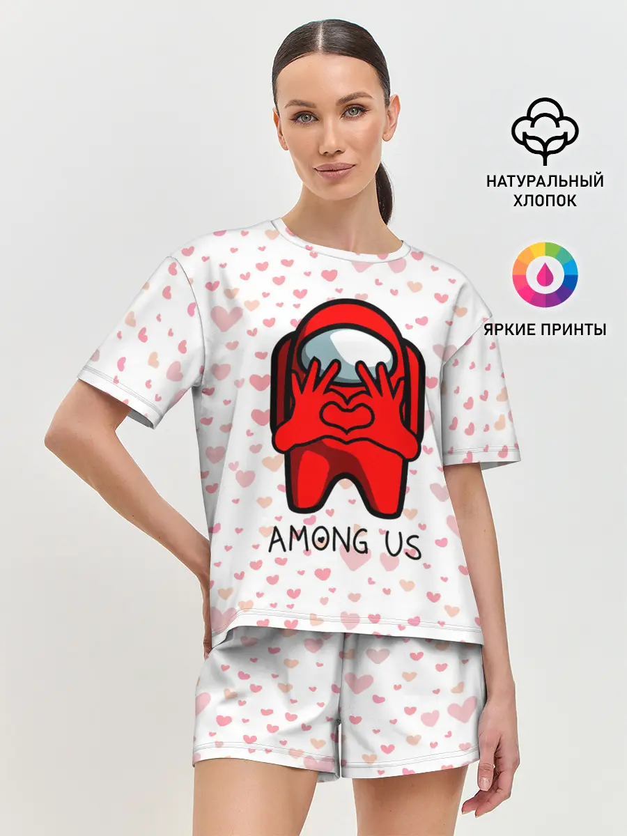 Женская пижама с шортами / AMONG US - СЕРДЕЧКО