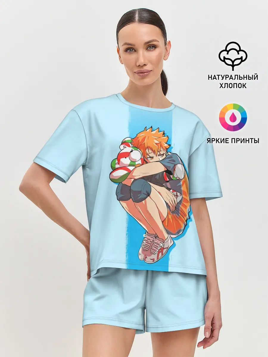 Женская пижама с шортами / Хината на синем фоне