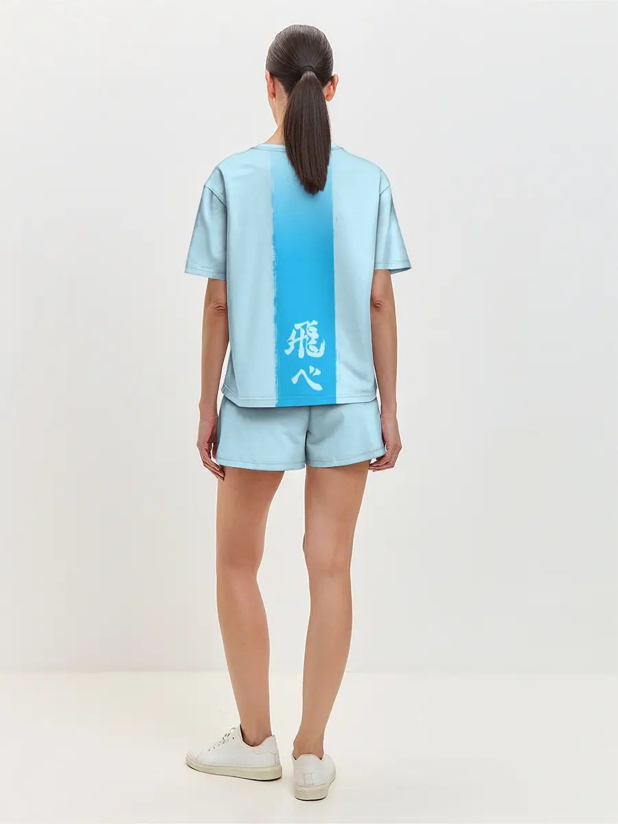 Женская пижама с шортами / Хината на синем фоне