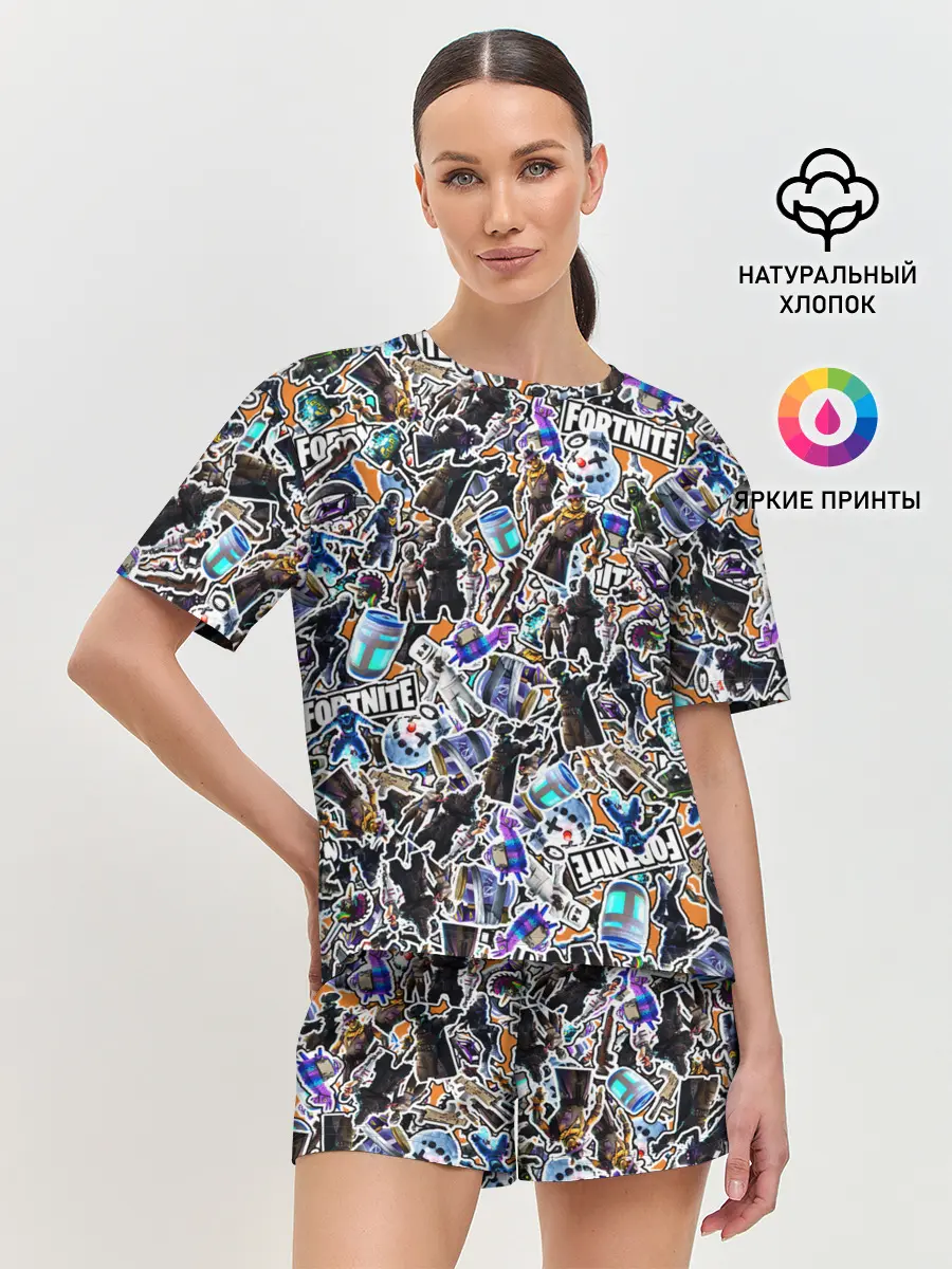 Женская пижама с шортами / Fortnite Sticker Bombing