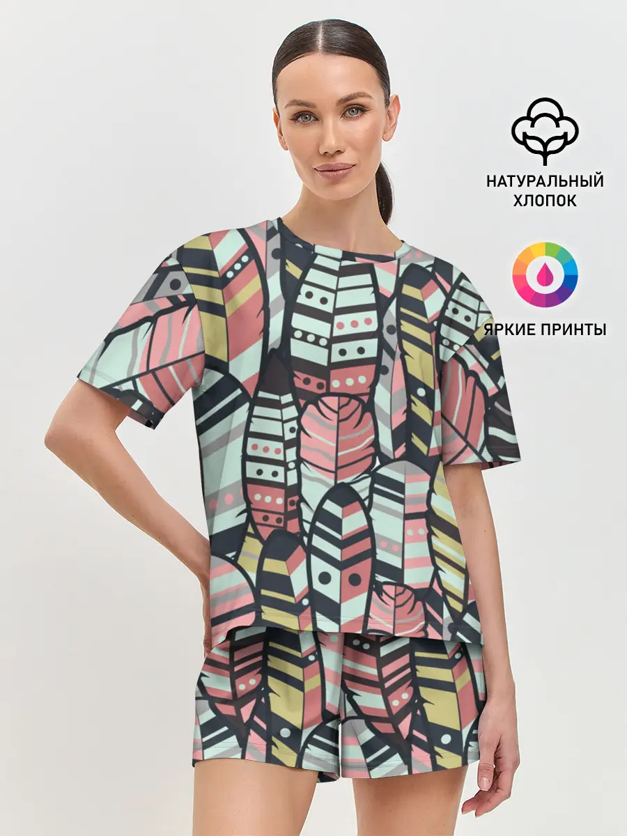 Женская пижама с шортами / Индейские перья