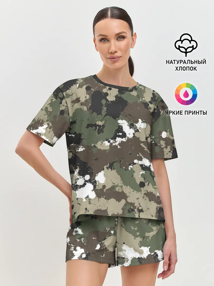 Женская пижама с шортами / Камуфляж с кляксами