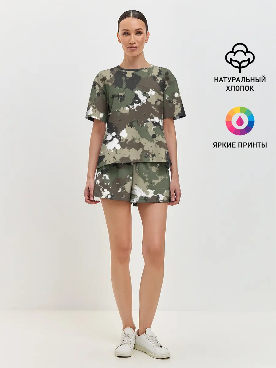 Женская пижама с шортами / Камуфляж с кляксами