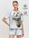 Женская пижама с шортами / серый котенок