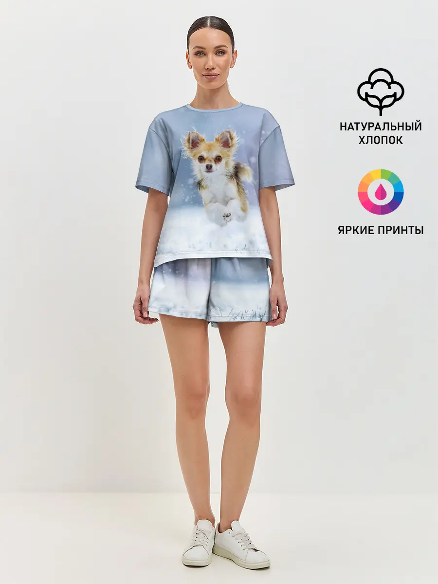 Женская пижама с шортами / Чихуахуа в снегу
