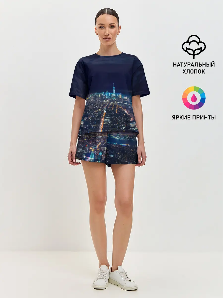 Женская пижама с шортами / Ночной город