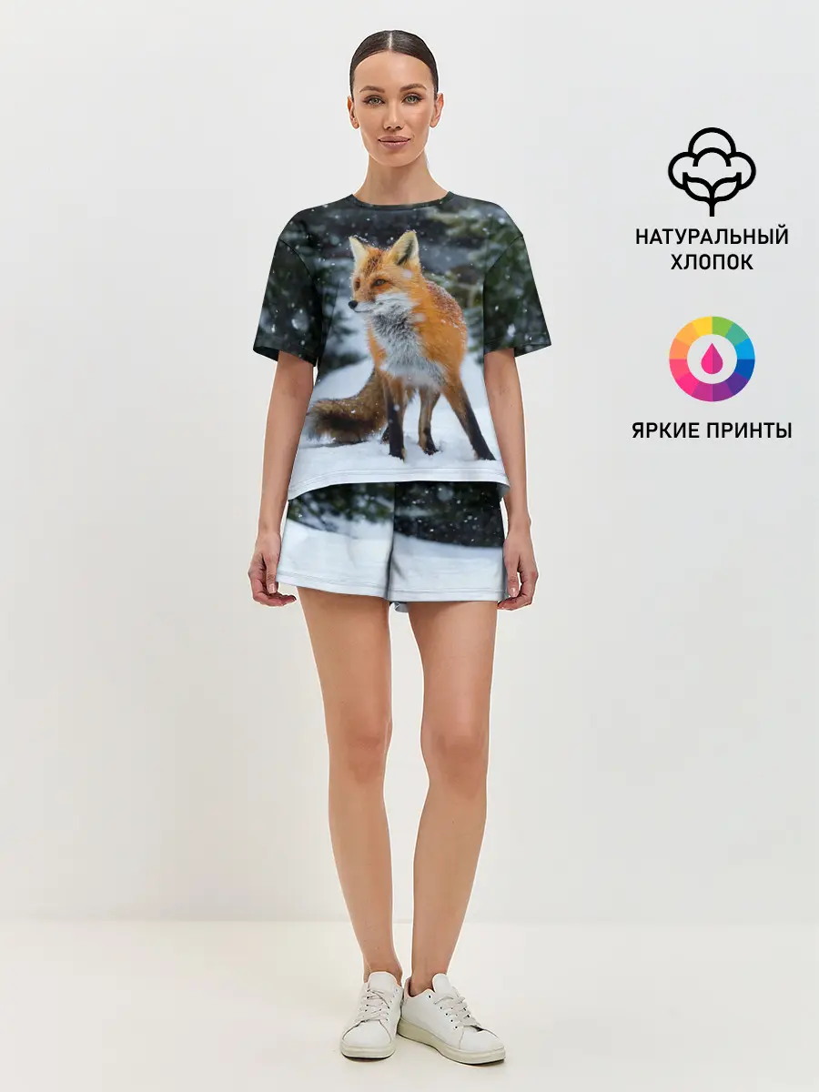 Женская пижама с шортами / Лиса в зимнем лесу
