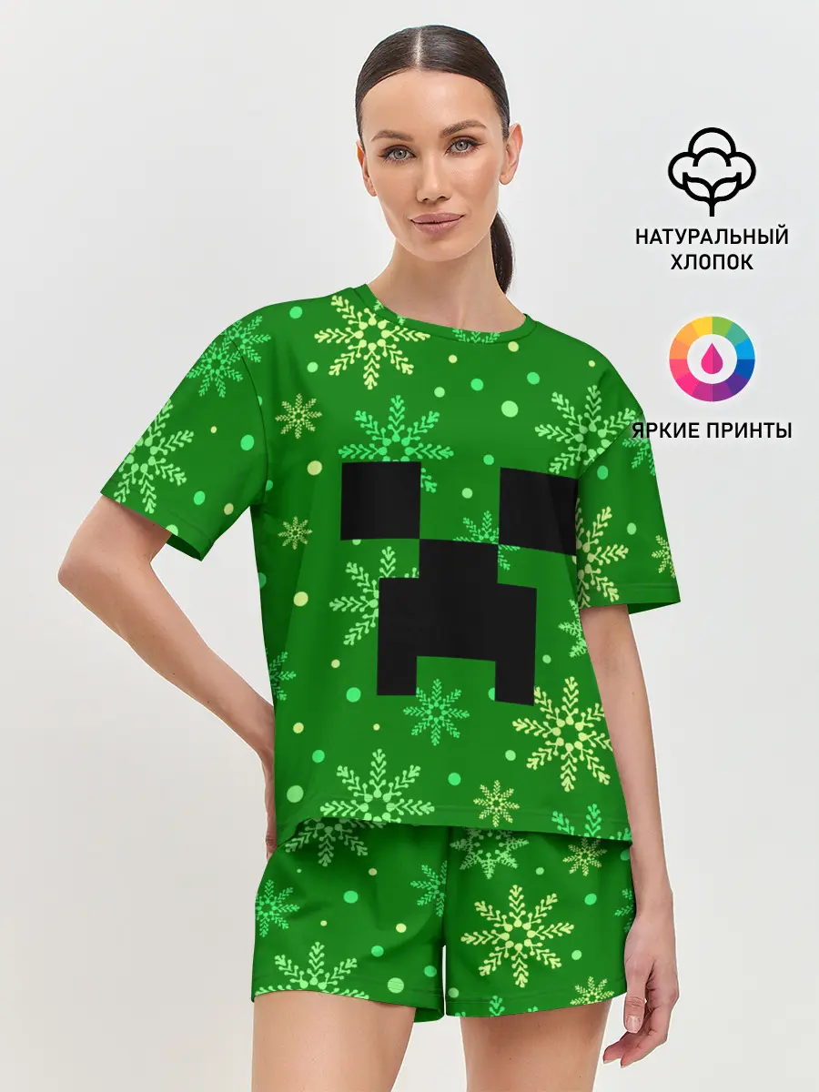 Женская пижама с шортами / ЗИМНИЙ MINECRAFT