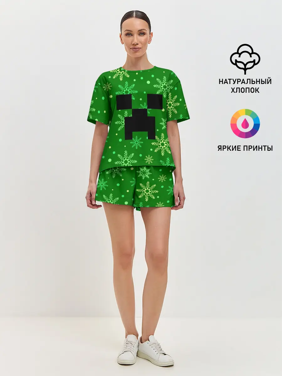 Женская пижама с шортами / ЗИМНИЙ MINECRAFT
