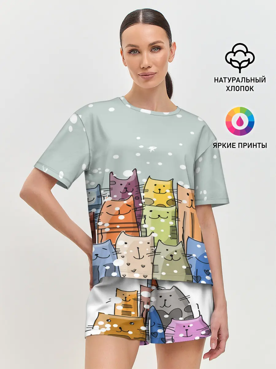 Женская пижама с шортами / Котики