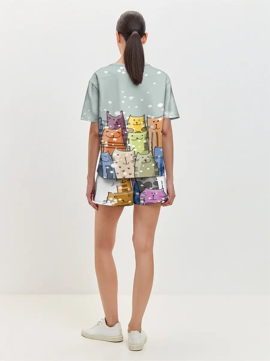 Женская пижама с шортами / Котики