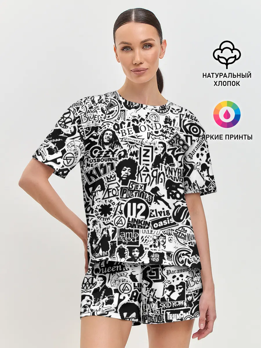Женская пижама с шортами / Rock Band Logos