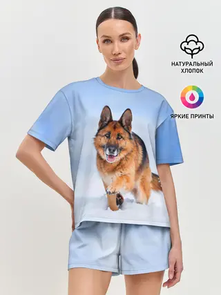 Женская пижама с шортами / Овчарка и снег