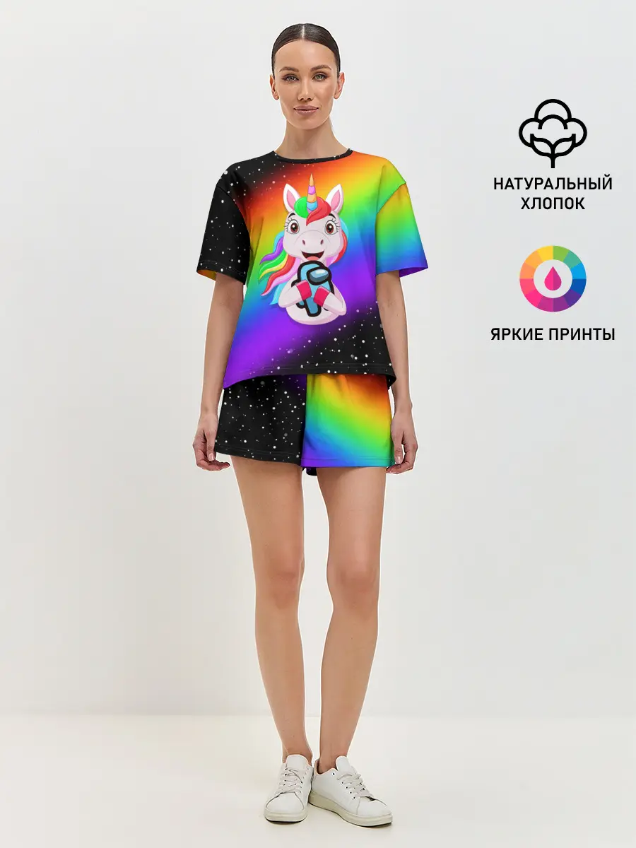Женская пижама с шортами / AMONG US - С ЕДИНОРОГОМ