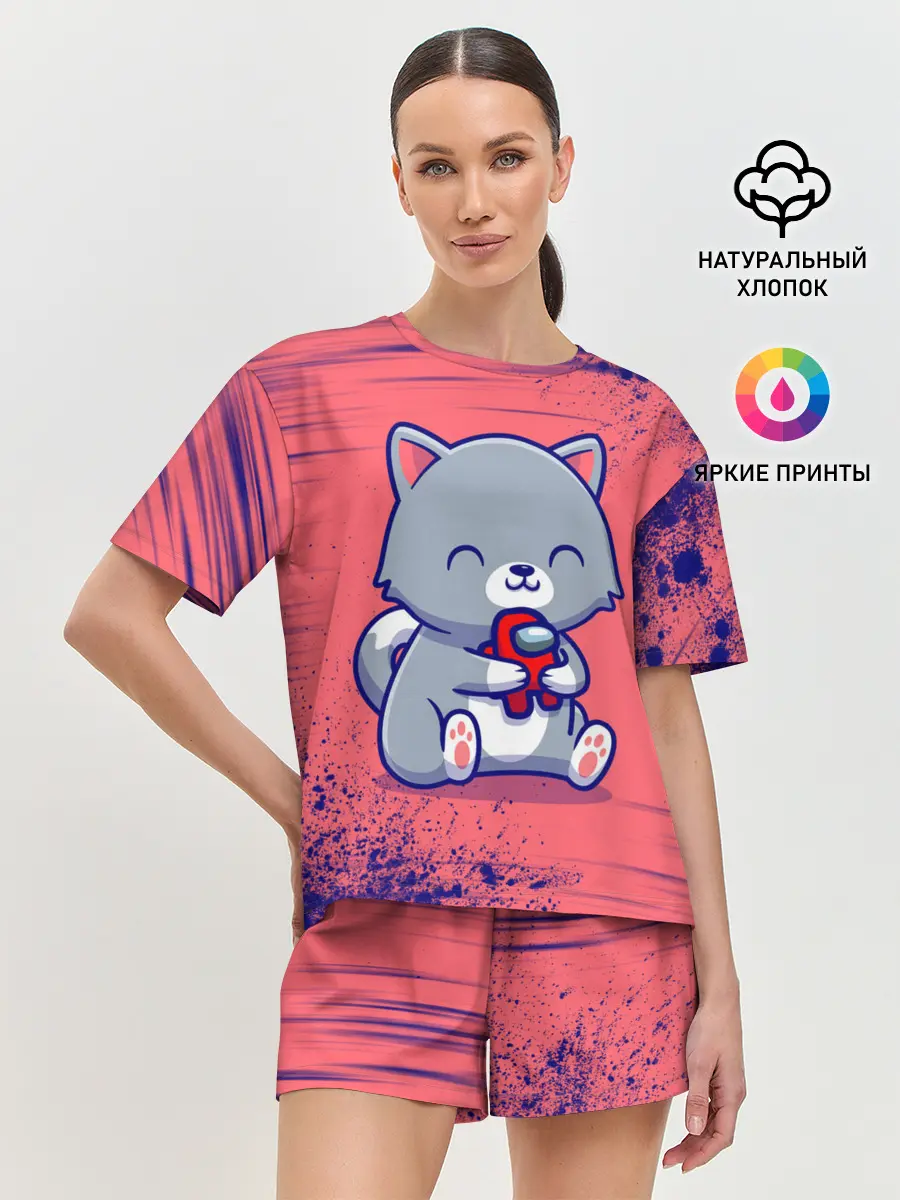 Женская пижама с шортами / AMONG US - С КОТИКОМ