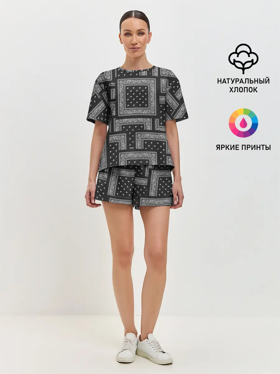 Женская пижама с шортами / 3D Бандана v.black