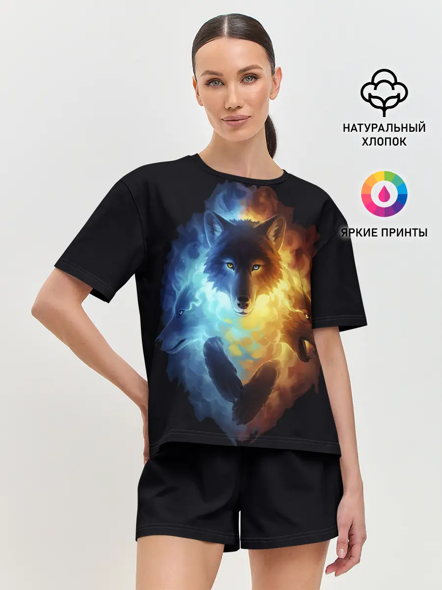 Женская пижама с шортами / Волки в огне