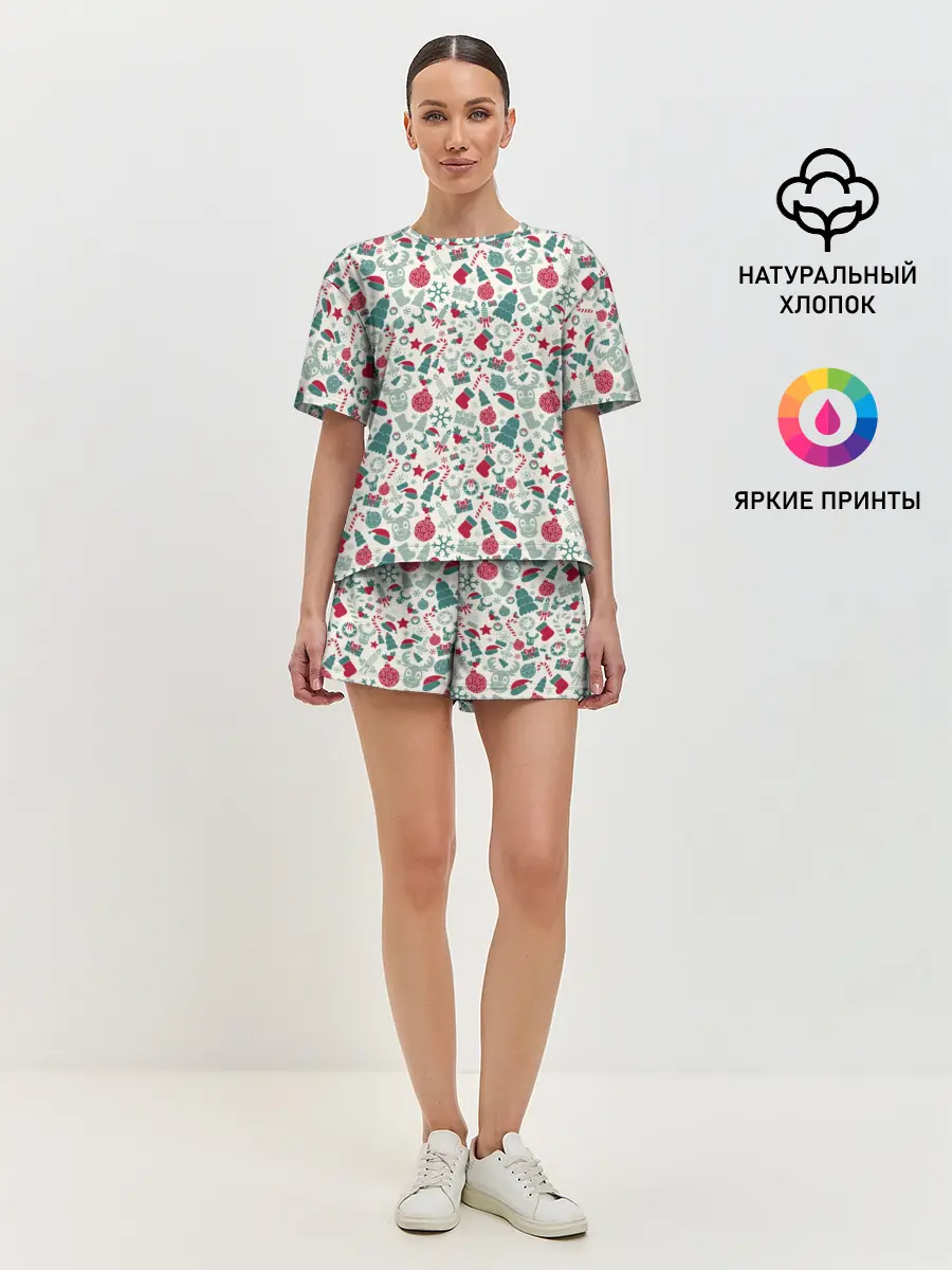 Женская пижама с шортами / Новогодняя Символика